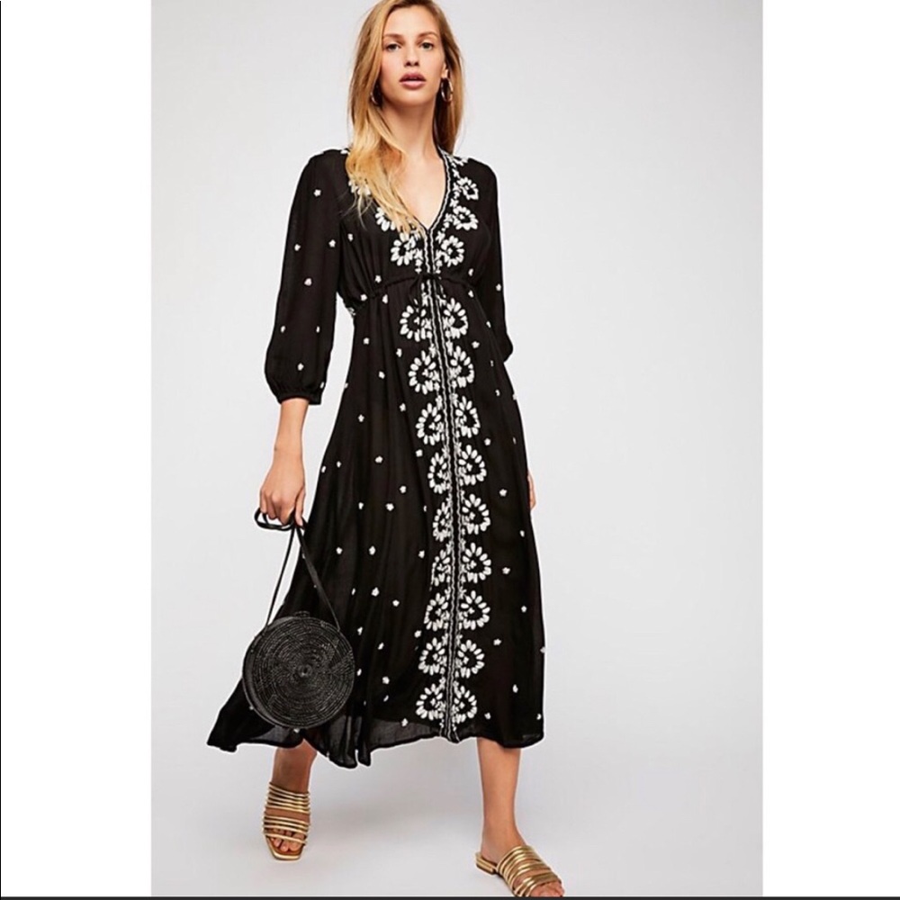 Free People Black and White Embroidered Dress
